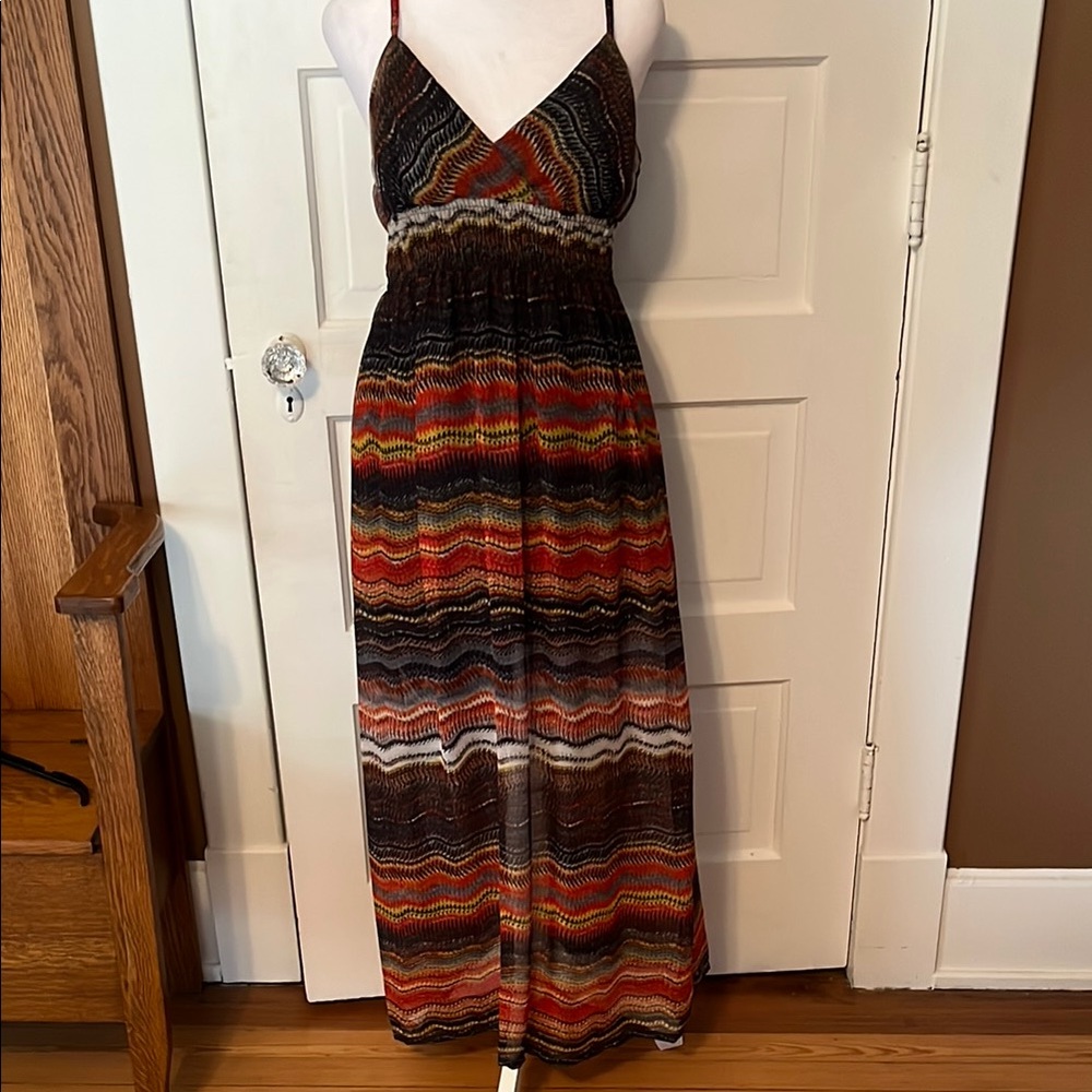 She's Cool Orange Brown Sundress Maxi
